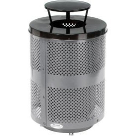 GLOBAL EQUIPMENT Outdoor Perforated Steel Trash Can W/Rain Bonnet Lid   Base, 36 Gallon, Gray 261927GYD